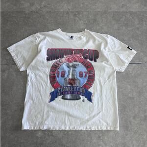1997 Vintage Detroit Red Wings Stanley Cup White T Shirt Size L